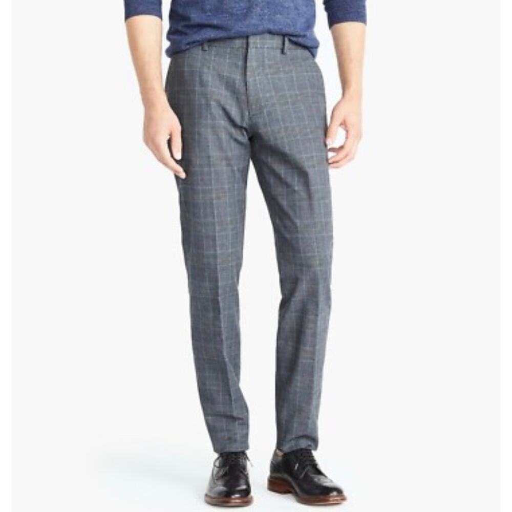 J.Crew Ludlow‎ Pant in Glen Plaid Cotton 33 x 34 Grey Blue